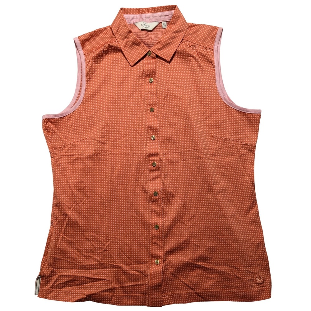 Clover by Bobby Jones‎ Women XL Orange Geometric Sleeveless Golf Polo Shirt EUC